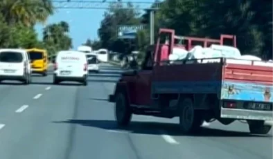 Alanya’da kamyonet sürücüsünün tehlikeli hareketleri kamerada