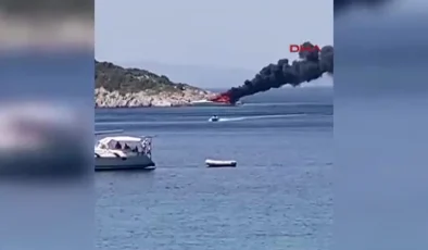 Muğla’da motor yat yangını kıyıya çarptı