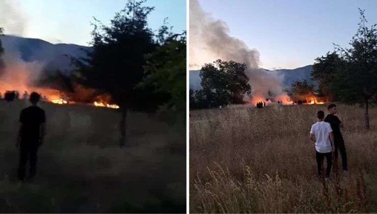 Tokat’ta düğünde atılan havai fişekler kuru otları tutuşturdu